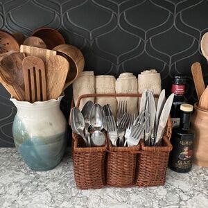 Vintage wicker napkin holder/silverware caddy